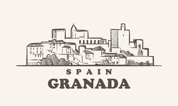 Esbozo Paisaje Urbano Granada Dibujado Mano Vector España — Archivo Imágenes Vectoriales