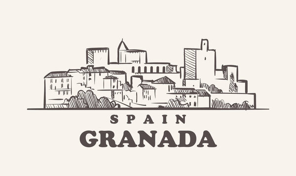 Granada cityscape sketch hand drawn ,spain vector