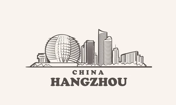 Hangzhou şehir çizimi el çizimi, Çin vektörü