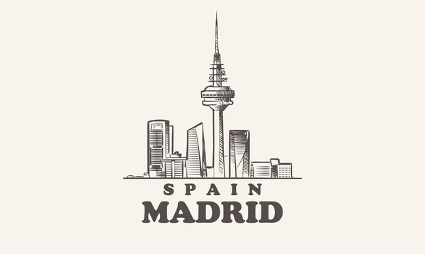 Madrid stadsgezicht schets hand getekend, spanje vector illustratie — Stockvector