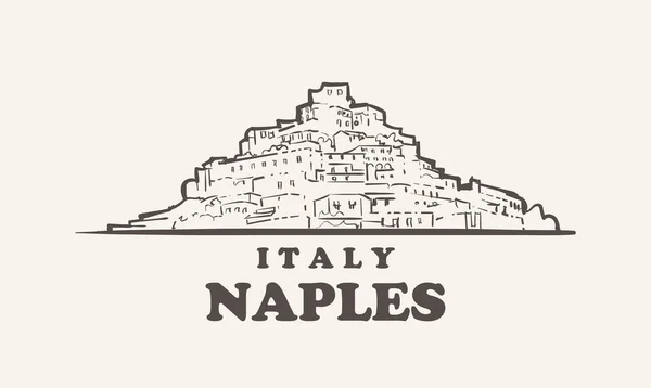 Napoli şehir manzarası çizimi el çizimi, İtalya vektör illüstrasyonu
