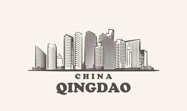 Esquisse de paysage urbain de Qingdao dessinée à la main, illustration vectorielle de la Chine — Image vectorielle