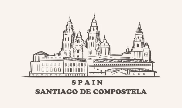 Santiago De Compostela városkép vázlat kézzel rajzolt, spanyol vektor illusztráció — Stock Vector