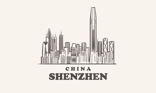 Schéma du paysage urbain de ShenZhen dessiné à la main, illustration vectorielle de la Chine — Image vectorielle