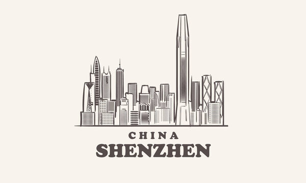 ShenZhen cityscape sketch hand drawn ,china vector illustration