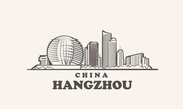 Hangzhou Stadtbild Skizze Handgezeichnet China Vektor — Stockvektor