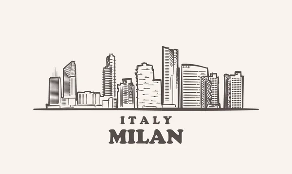 Ручной рисунок миланского городского пейзажа, векторная иллюстрация Италии — стоковый вектор