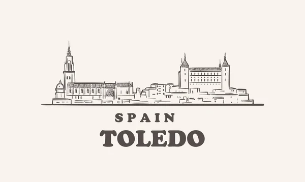 Stadtbild von Toledo handgezeichnet, spanischer Vektor — Stockvektor