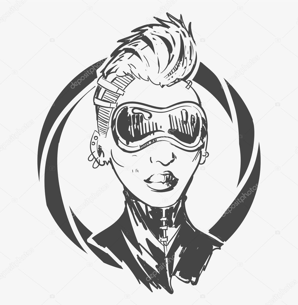 Cyberpunk girl with a mohawk in glasses vector