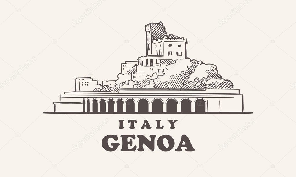 Genoa cityscape sketch hand drawn ,italy vector