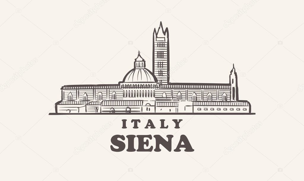 Siena cityscape sketch hand drawn , italy vector illustration