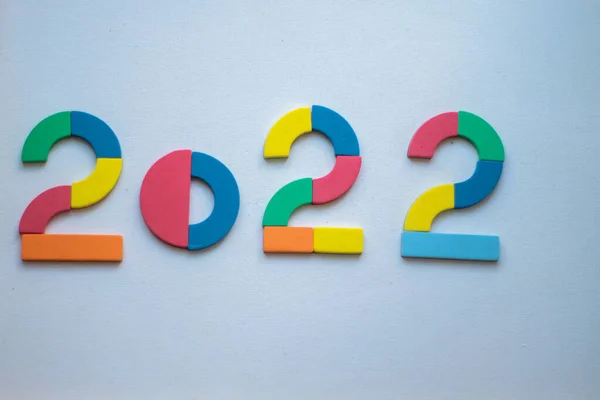 Parlak rakamlar 2022, iki bin yirmi ikinci, yeni yıl, tatil. düz yatış, üst görünüm