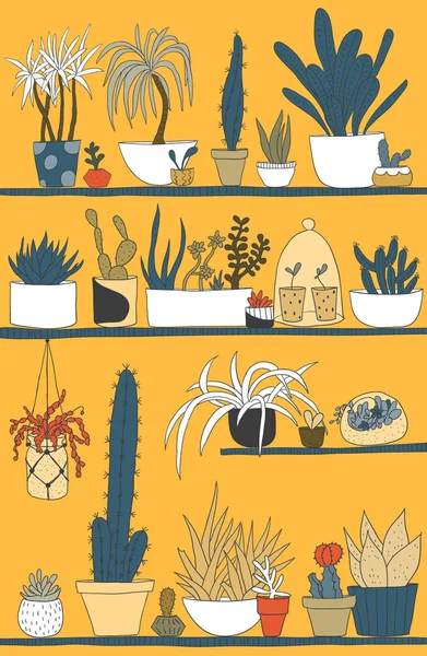 Fiori in vaso sugli scaffali illustrazione luminosa — Vettoriale Stock