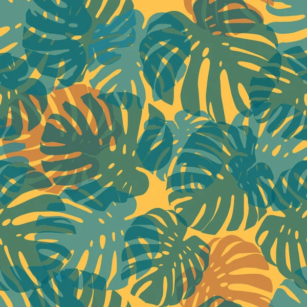 Monstera on yellow seamless pattern — Stock Vector