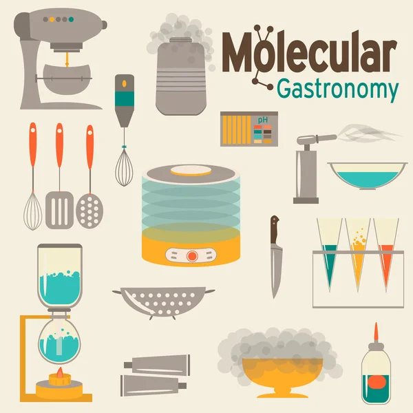 Moleculaire gastronomie instellen met rook. — Stockvector