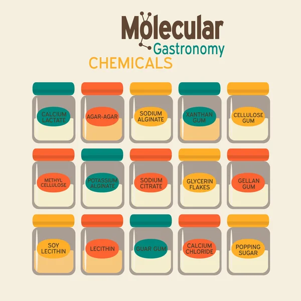 Molekulární gastronomie chemikálie v lahvích. — Stockový vektor