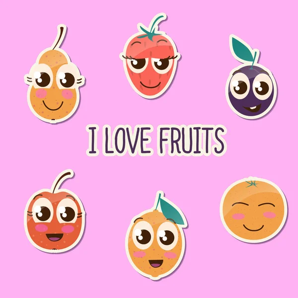 I love fruits stikers collecti — Stock Vector