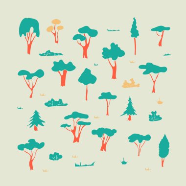 Elle çizilmiş ağaçlar koleksiyonu