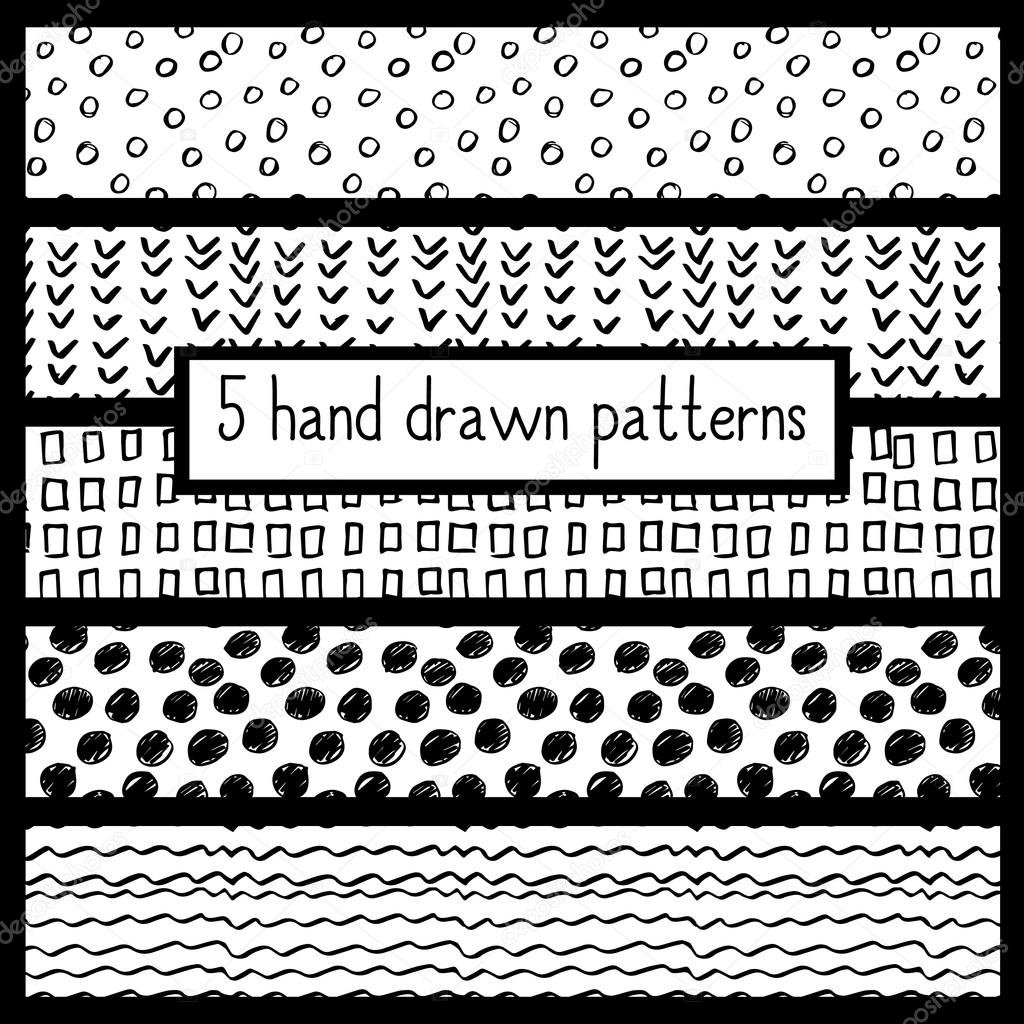 5 hand drawn seamless patterns