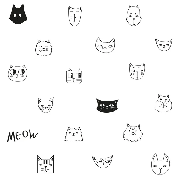 Handen ritade katter mönster — Stock vektor