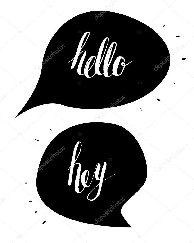 speech bubbles: hello, hey