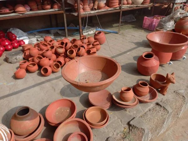 Clay Pottery Showing Roadside Jaipur Rajasthan India — Stock Photo, Image