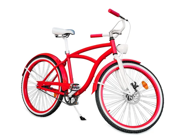 Красный велосипед, изолированные на белом фоне — стоковое фото