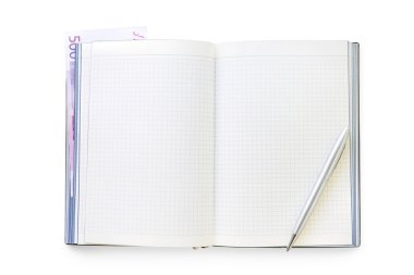 Kalem ve euro notla açık iş günlüğü