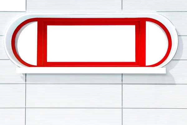 Janela futurista vermelha na parede branca descascada — Fotografia de Stock