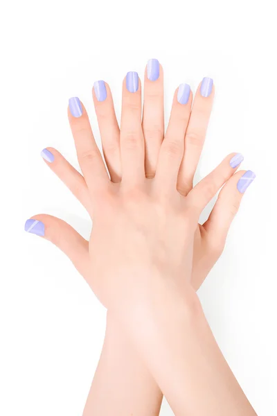 Hands with art manicure on white with clipping path — Stock Photo, Image