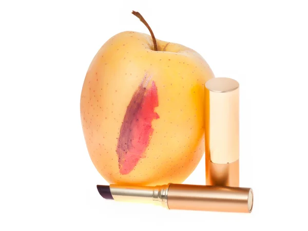 Äpple med läppstift — Stockfoto