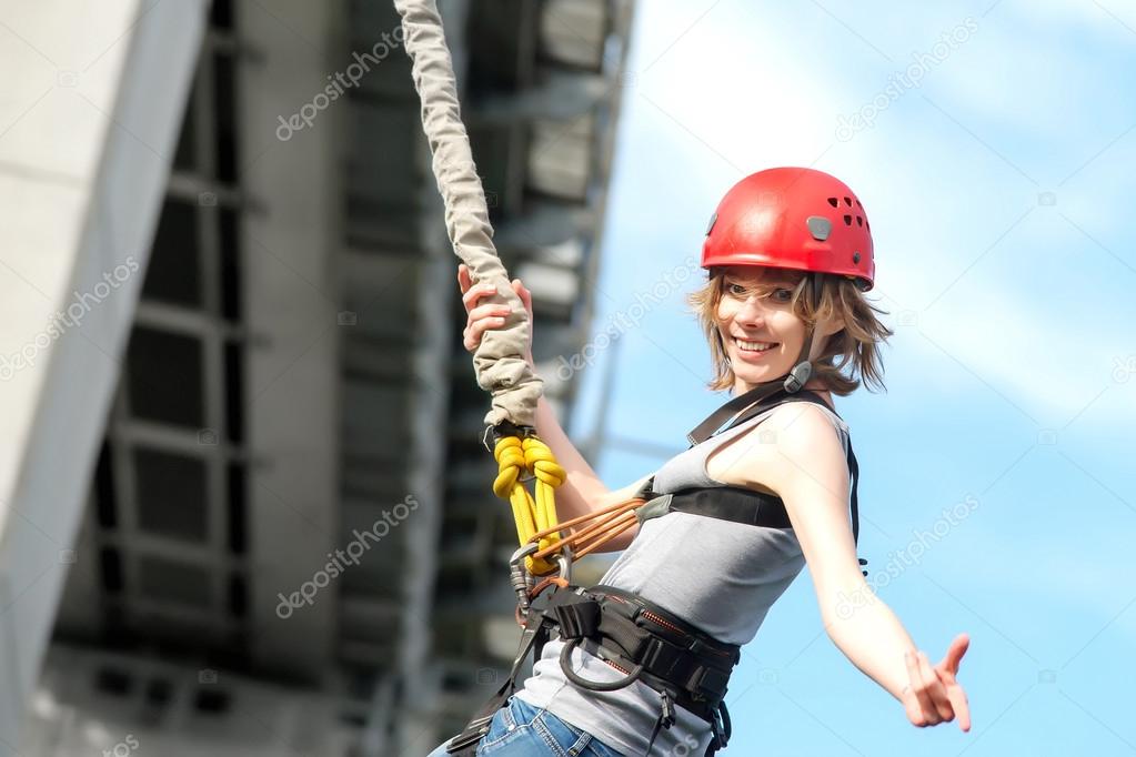 young woman after the bungee jump