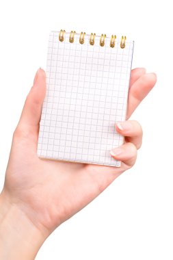 El üstünde beyaz kırpma yolu ile defter ile
