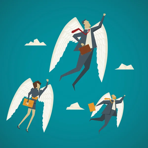 Üzleti koncepció. Üzletember szárnyakkal repül fel az égre. — Stock Vector