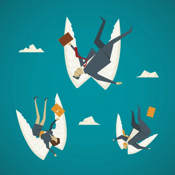 Üzleti koncepció. Üzletemberek szárnyai hullanak az égből. — Stock Vector