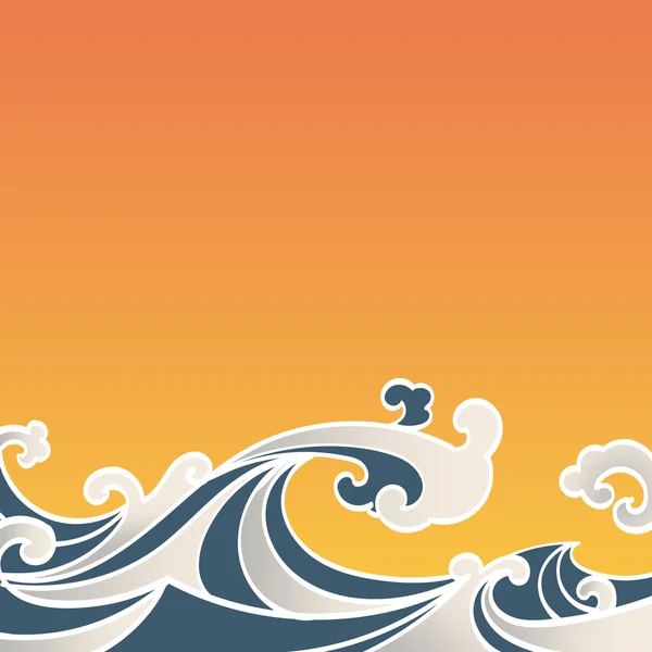 Patroon naadloze zomer oceaan golven hand getekend Japan stijl — Stockvector