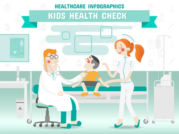 Controllo dello stato di salute dei bambini Infografica — Vettoriale Stock