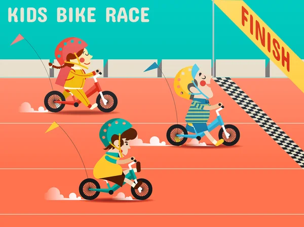 Kids Bike Race, Boys, girls are racing bikes — Stock Vector