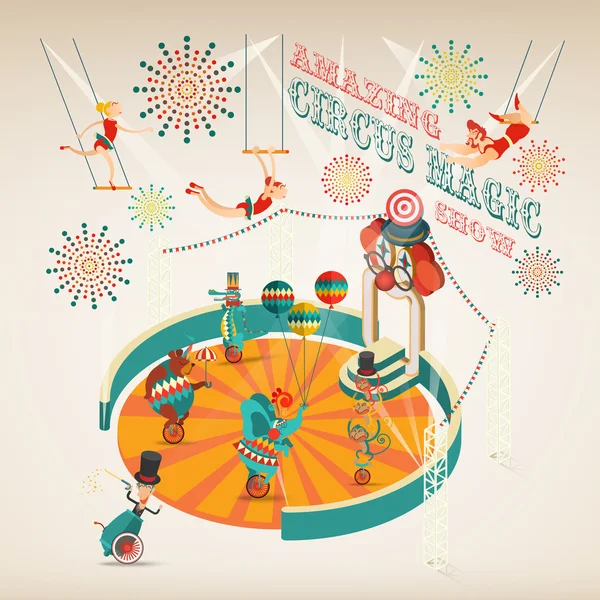 Increíble espectáculo de magia de circo — Vector de stock