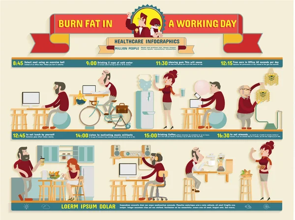 Burn fat in a working day Infographics — Stock Vector