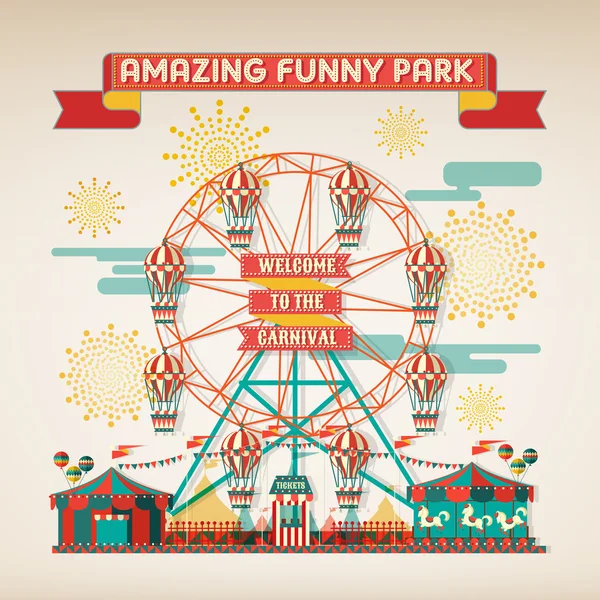 Funny Park Carnival dag scène elementen — Stockvector