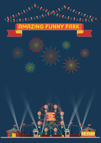 FUNNY PARK CARNIVAL NIGHT SCENE WALLPAPER — Stock Vector