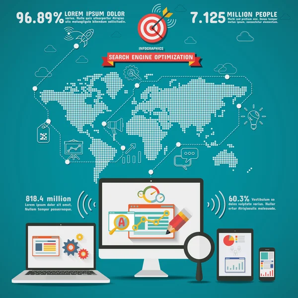 SEO Zoekmachineoptimalisatie wereldwijd Infographics — Stockvector