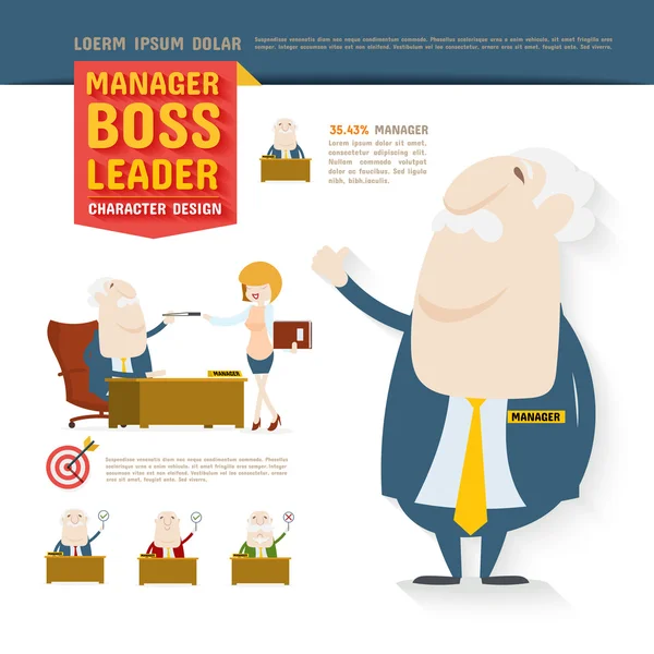 Gestionnaire, Boss, Leader, Character Design — Image vectorielle