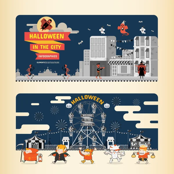 Halloween i byens infografi – stockvektor