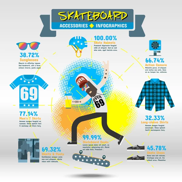 Skateboard Accessori Infografica — Vettoriale Stock