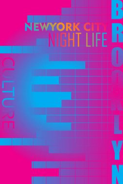 Soyut şekil arkaplan grunge stili tasarımı basit metin gece hayatına sahip Brooklyn şehir vektörü