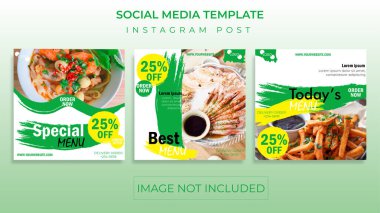 Sosyal Medya Şablon Gıda Tasarımı Grunge. Sağlıklı Gıda Sancak Şablonu. Vektör Arkaplan Şablonu