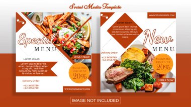 Sosyal Medya Şablon Gıda Instagram Postası. Basit Şekil Vektörü Arkaplanı. İş Gönderme Şablonu