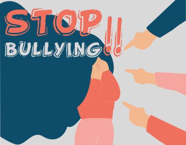 Liseli kız sınıf arkadaşları tarafından zorbalığa uğruyor ve kendini korumak için yüzünü ellerle örtüyor. Çocuklar bir kadının etrafını sardı ve onu suçlayarak taciz etti. İnsan davranışı, akıl sağlığı kavramı